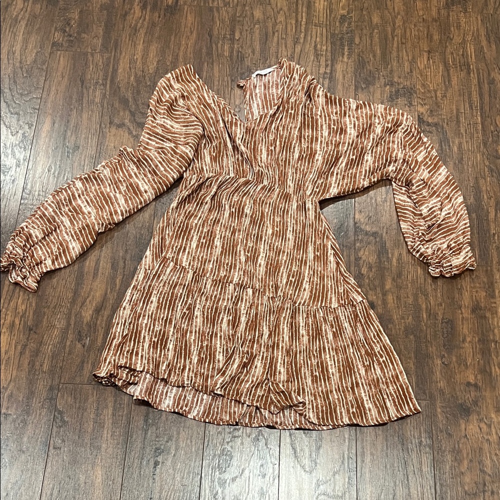 Striped Brown Long Sleeve Dress